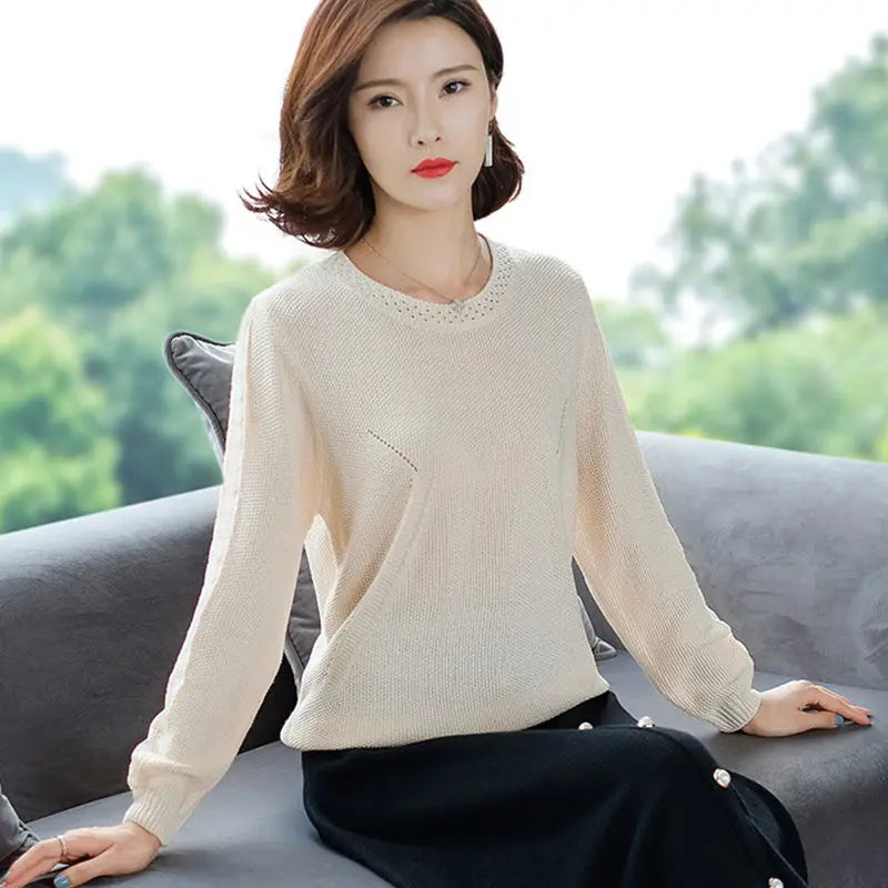 Spring Women's Lace Knitted Sweater: Floral Hollow, Loose Fit"