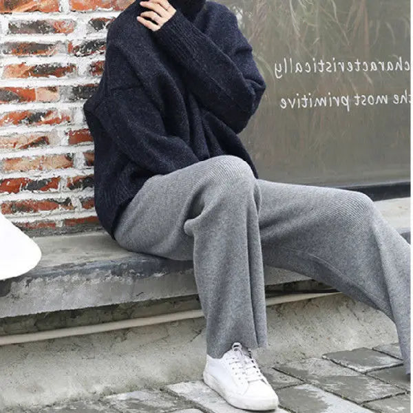 Pants Autumn And Winter Knit Sweater Wide Legs Women Wear Loose Mop Slim High Waist Straight Pants Casual Pine Tight Mm Pants