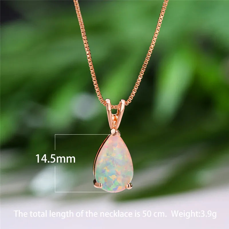 Boho Blue Opal Drop Necklace - Rose Gold