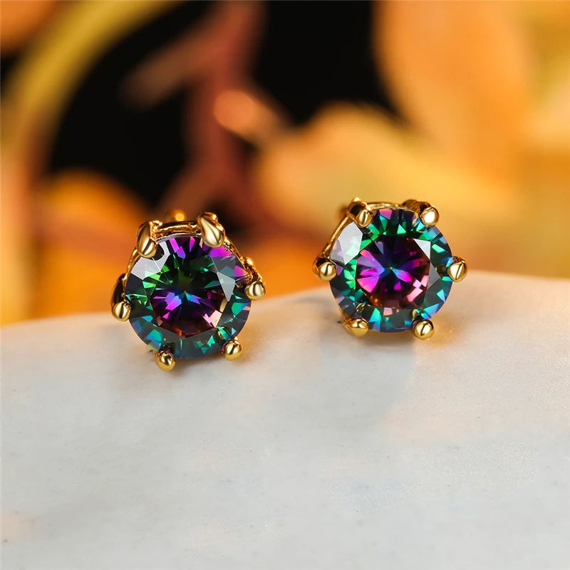 Punk Rainbow Crystal Stud Earrings for Women,