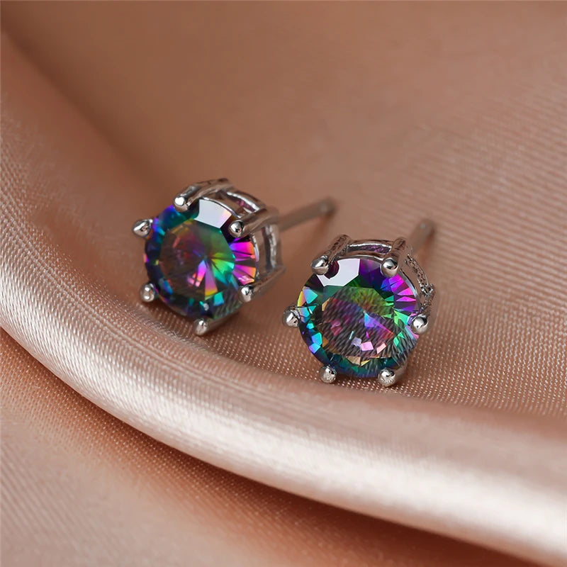 Punk Rainbow Crystal Stud Earrings for Women,