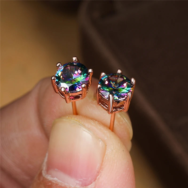 Punk Rainbow Crystal Stud Earrings for Women,