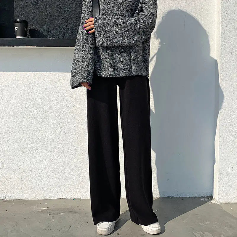 Pants Autumn And Winter Knit Sweater Wide Legs Women Wear Loose Mop Slim High Waist Straight Pants Casual Pine Tight Mm Pants