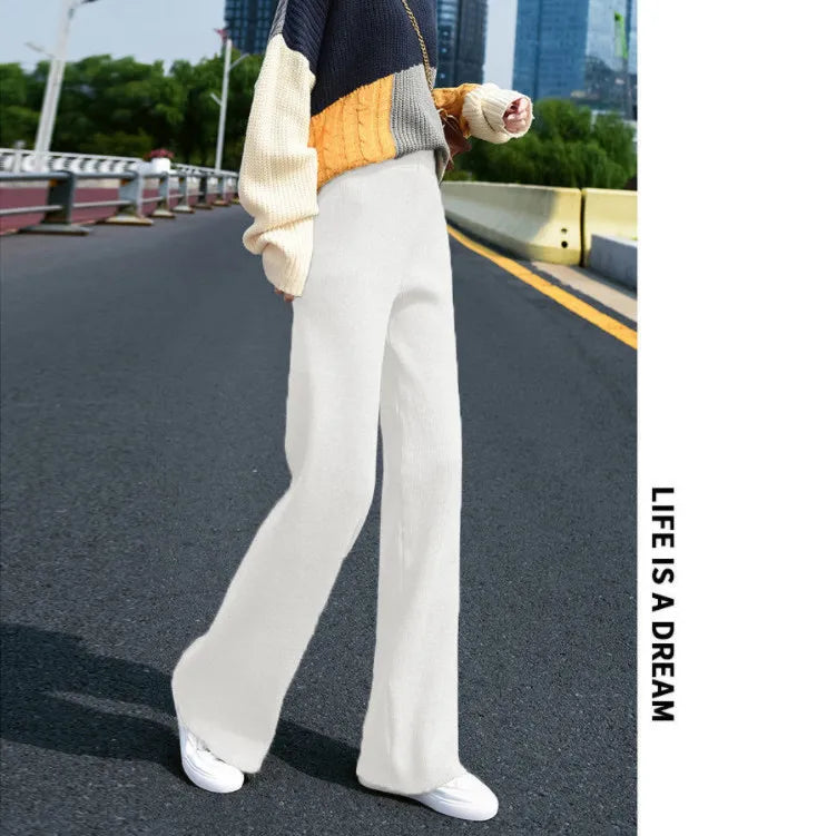 Pants Autumn And Winter Knit Sweater Wide Legs Women Wear Loose Mop Slim High Waist Straight Pants Casual Pine Tight Mm Pants
