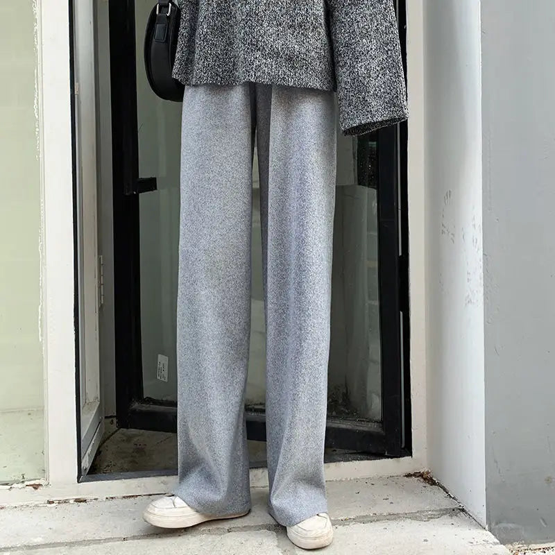 Pants Autumn And Winter Knit Sweater Wide Legs Women Wear Loose Mop Slim High Waist Straight Pants Casual Pine Tight Mm Pants