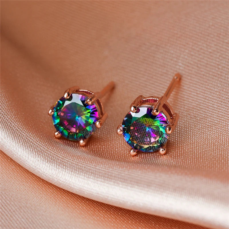 Punk Rainbow Crystal Stud Earrings for Women,
