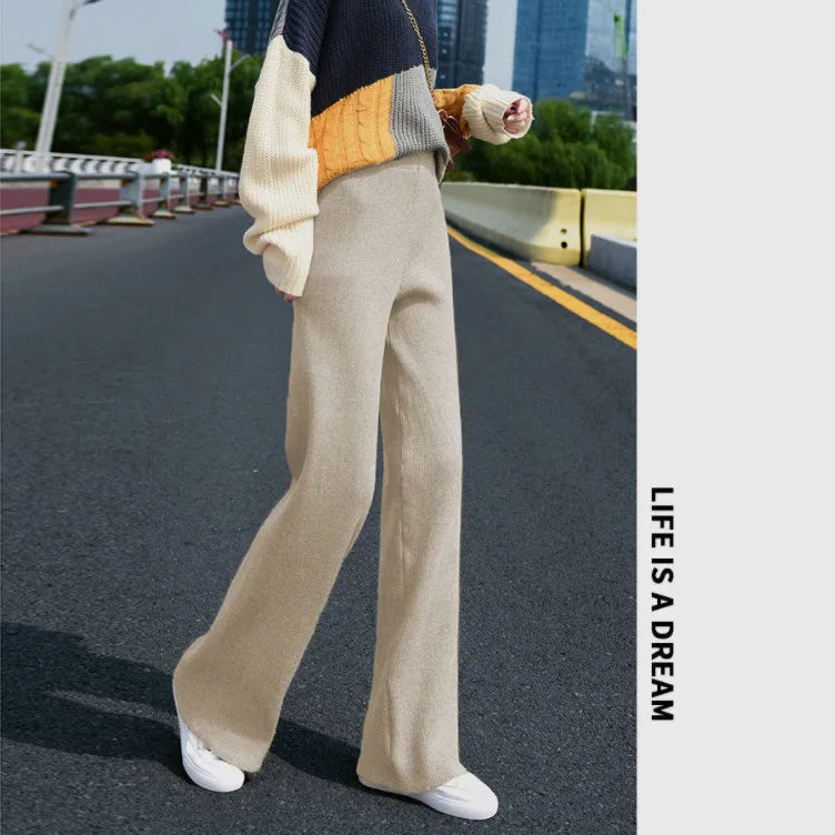 Pants Autumn And Winter Knit Sweater Wide Legs Women Wear Loose Mop Slim High Waist Straight Pants Casual Pine Tight Mm Pants