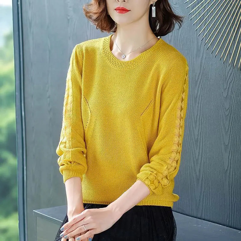 Spring Women's Lace Knitted Sweater: Floral Hollow, Loose Fit"