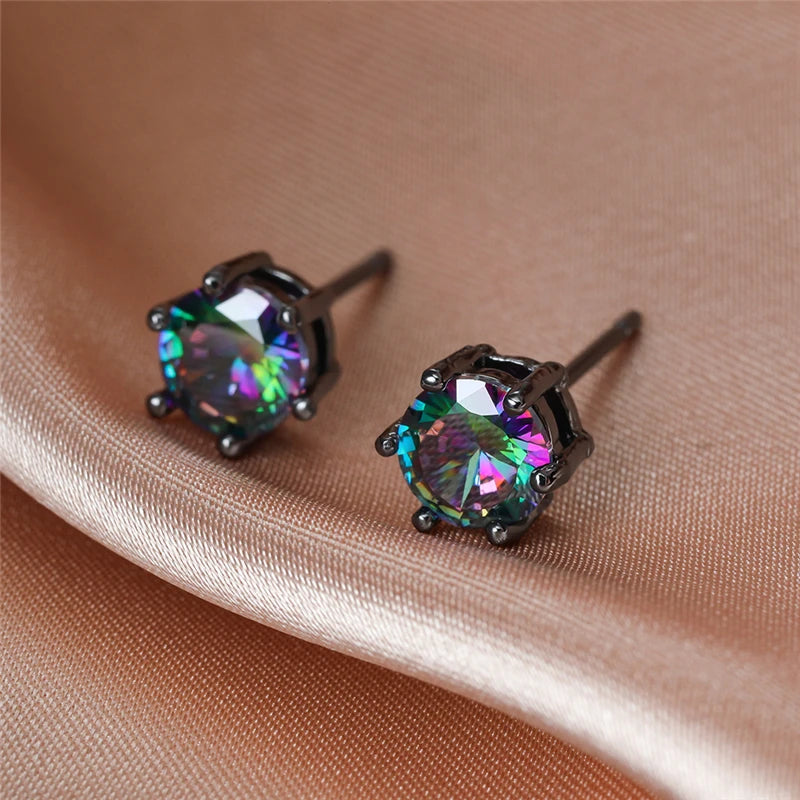Punk Rainbow Crystal Stud Earrings for Women,