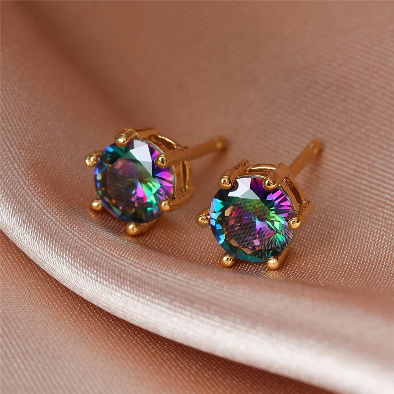 Punk Rainbow Crystal Stud Earrings for Women,