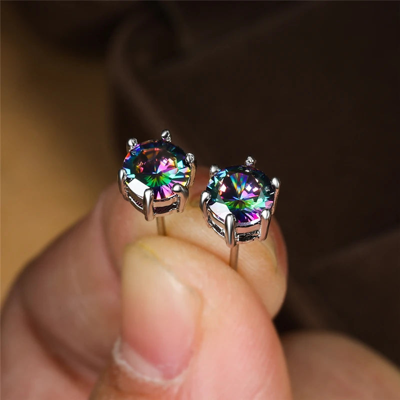 Punk Rainbow Crystal Stud Earrings for Women,