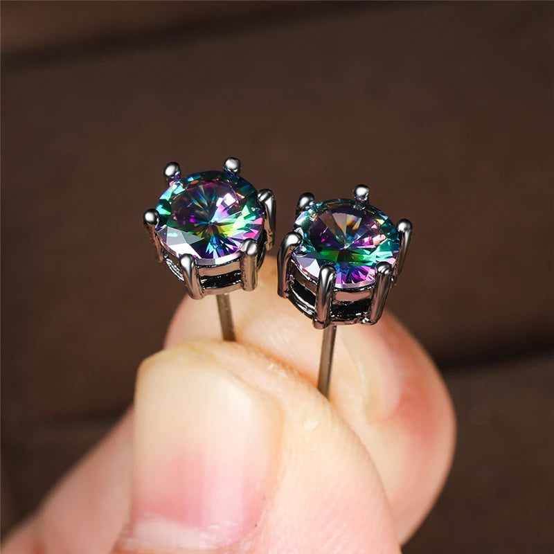 Punk Rainbow Crystal Stud Earrings for Women,
