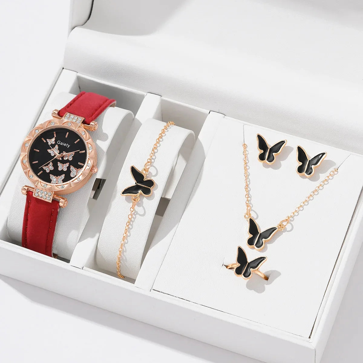 Women Watch Ring Necklace Earrings Bracelet Set Watches Butterfly