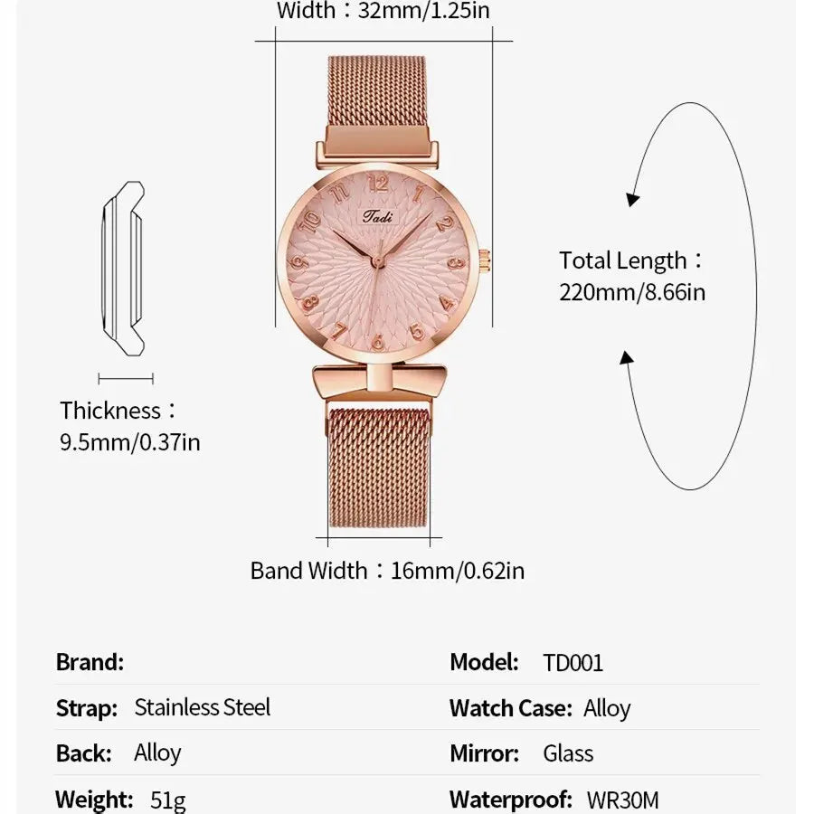 2PCS Set Women's Watch Set Trendy Pink Design Mesh Belt Alloy Wristwatch Fashionable Timepiece Quartz Watch Lady