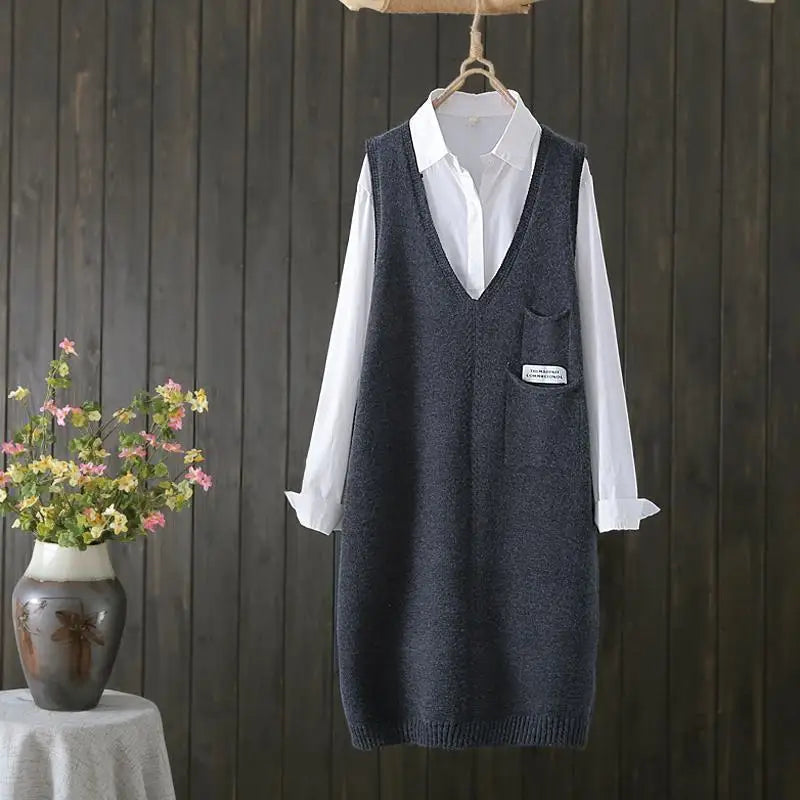 Retro style knitted vest women autumn and winter Korean versatile casual camisole medium length sleeveless sweater vest female