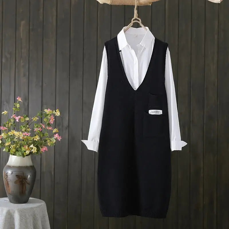 Retro style knitted vest women autumn and winter Korean versatile casual camisole medium length sleeveless sweater vest female