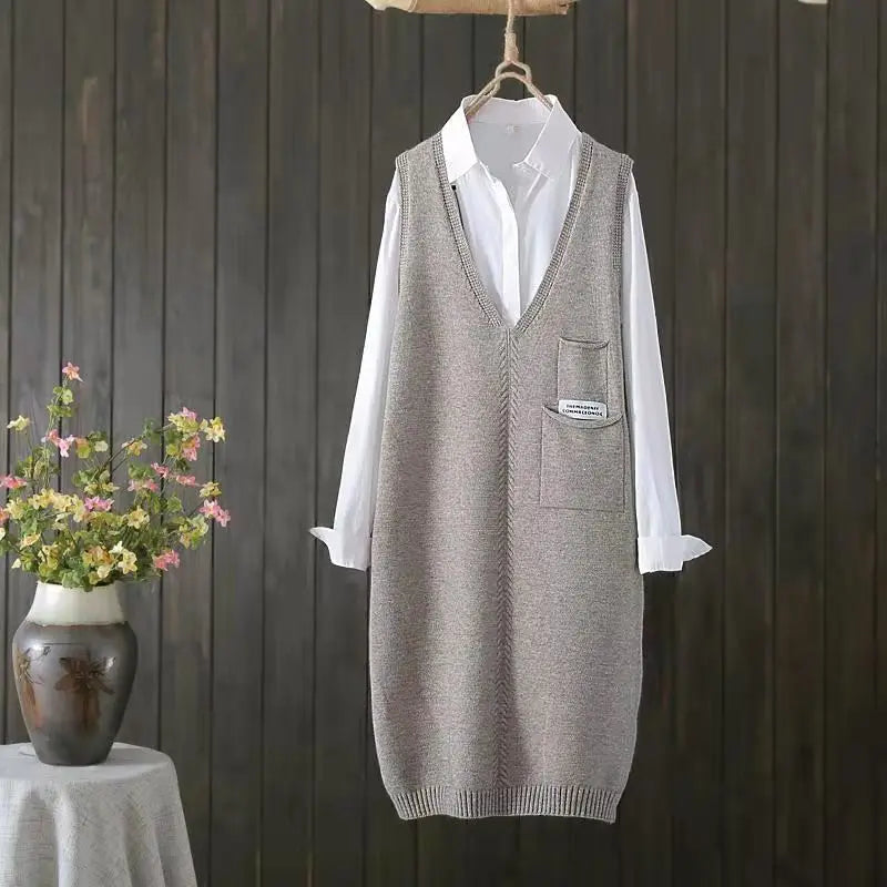 Retro style knitted vest women autumn and winter Korean versatile casual camisole medium length sleeveless sweater vest female