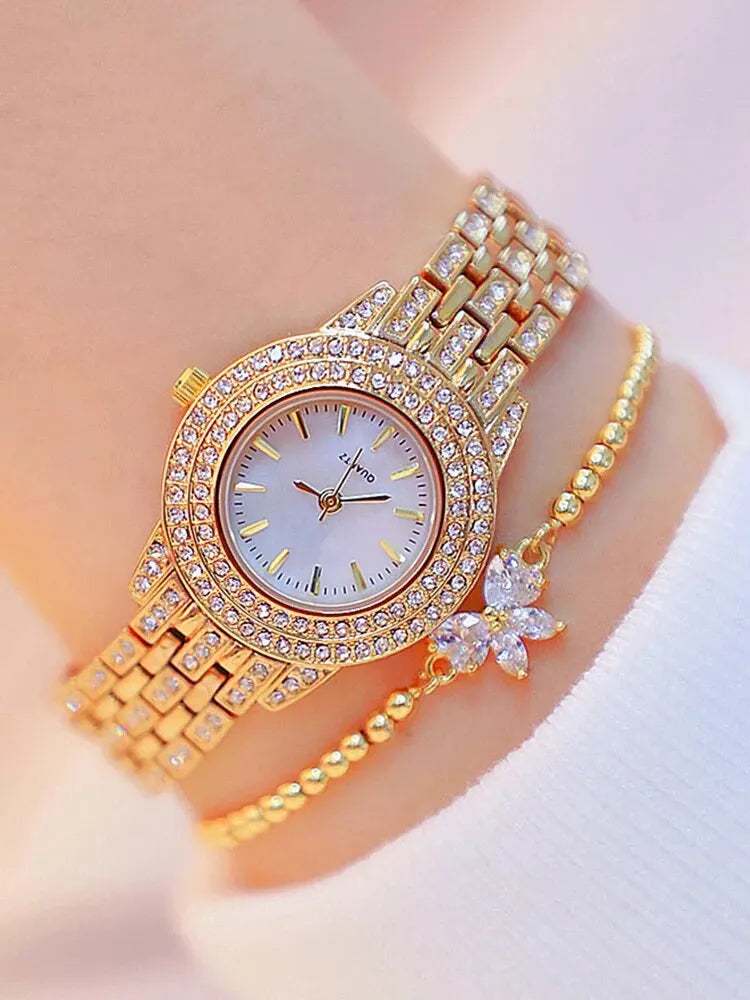 2pcs Diamond-Studded Quartz Bracelet Watch Set for Women