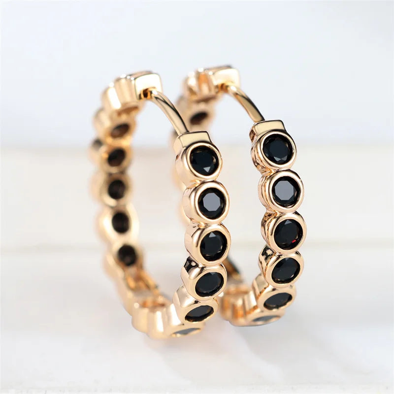 Luxury Small Black Round Hoop Earrings for Women,