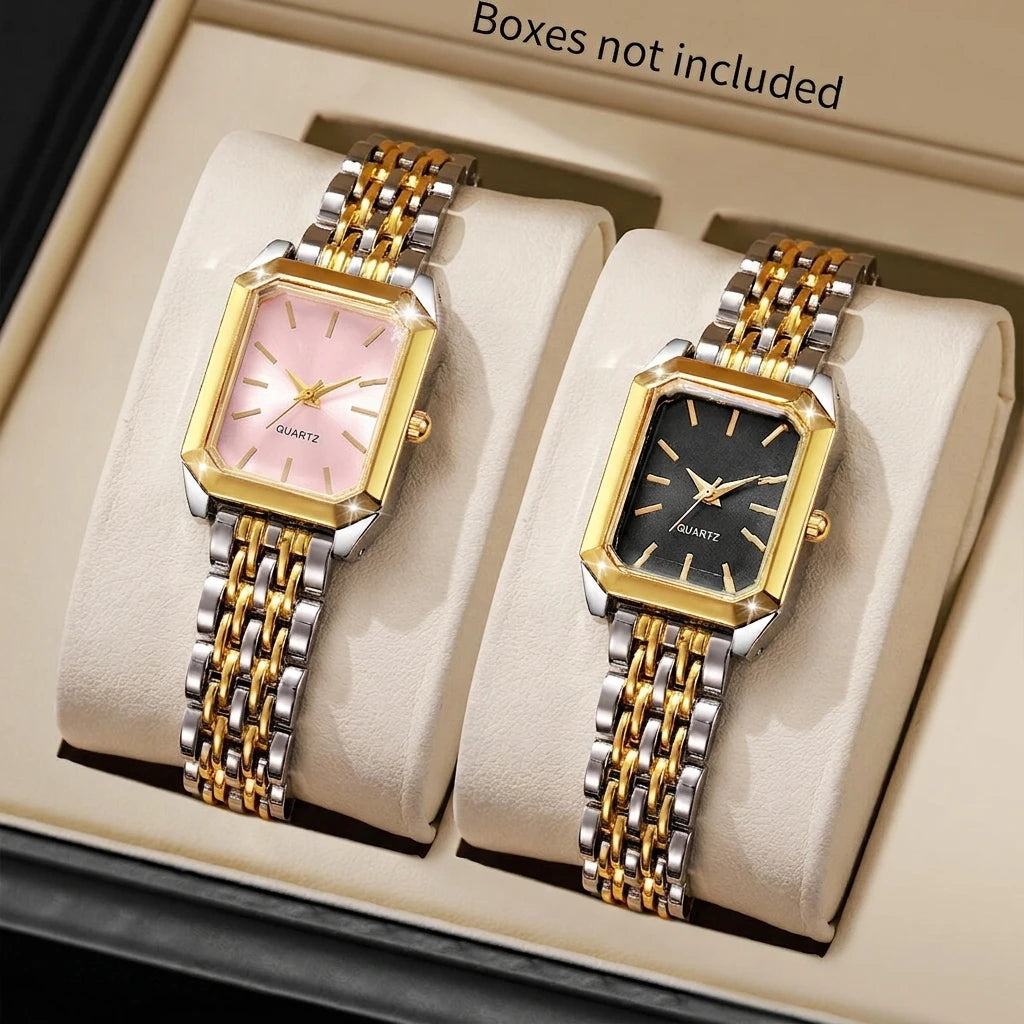 Fashion Rectangle Women's Quartz Watch Set – Casual Alloy Strap Ladies Wristwatch 2PCS