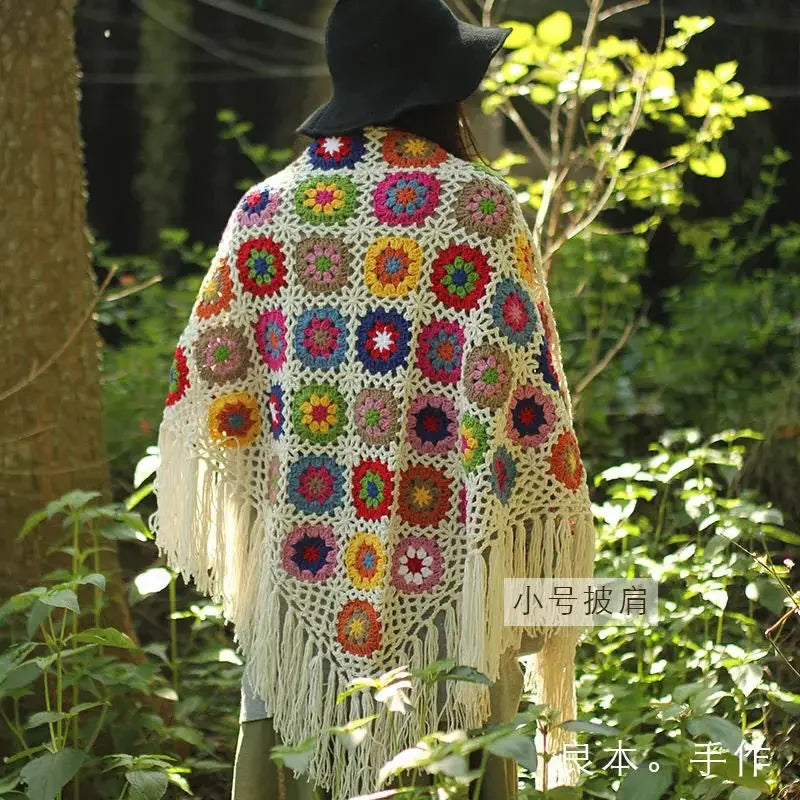 Handmade Retro Mori Girl Knit Tassel Triangle Scarf Shawl