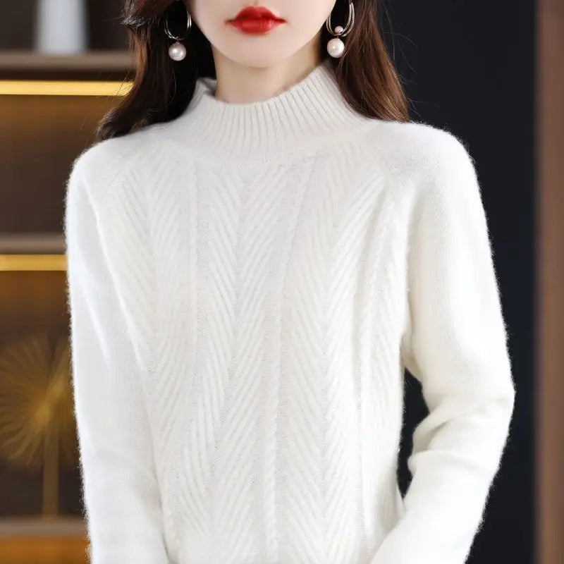 Cashmere sweater women pullover autumn and winter casual half high neck solid long sleeve knitted sweater pullover female top