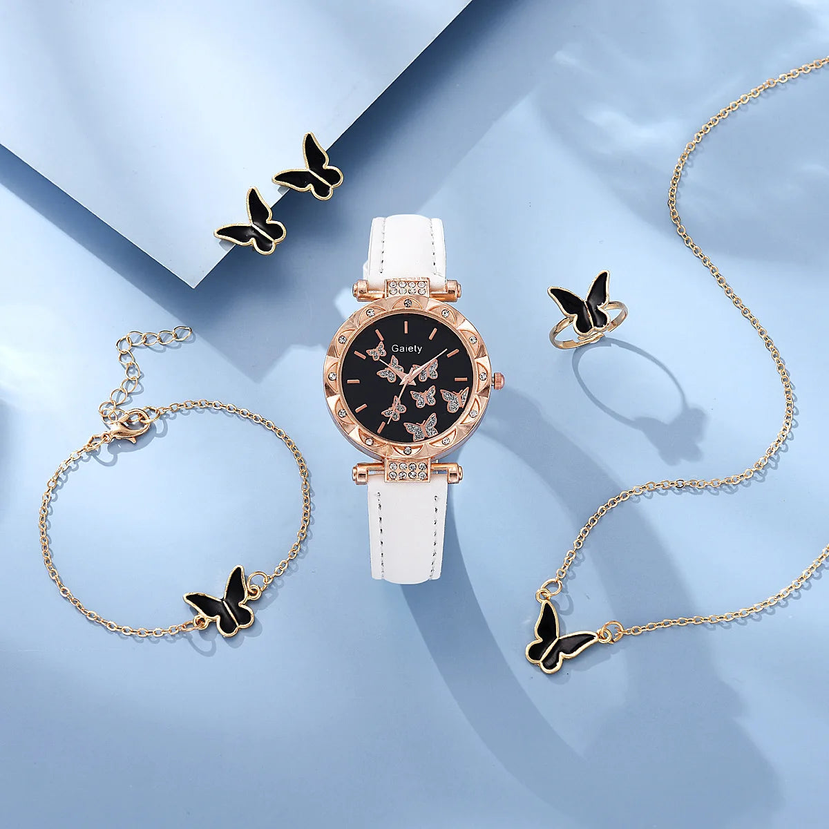 Women Watch Ring Necklace Earrings Bracelet Set Watches Butterfly
