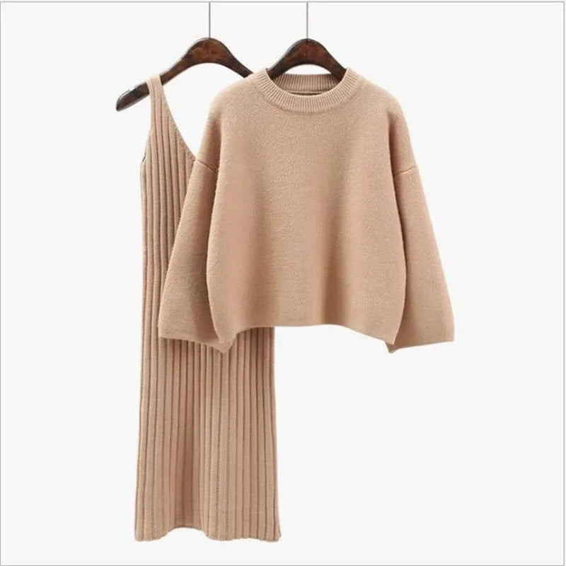 Loose Sweater Set Women's Fashion Two-piece Skirt 2023 Spring And Autumn Solid Color Student Pullover