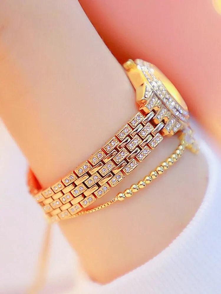 2pcs Diamond-Studded Quartz Bracelet Watch Set for Women