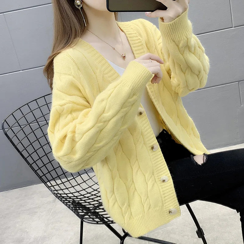Women's Knitted Cardigan Sweater Loose Fashion New Autumn And Winter Western Style Casual Jacket Coat Women