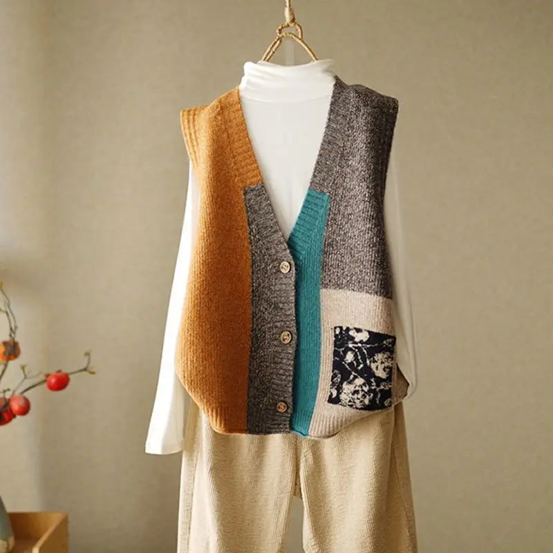 Retro Knitted Vest Cardigan Autumn/Winter 2024 Loose Design Sense Small Sweater Tank Top Women Outwear Sweater Vest Female