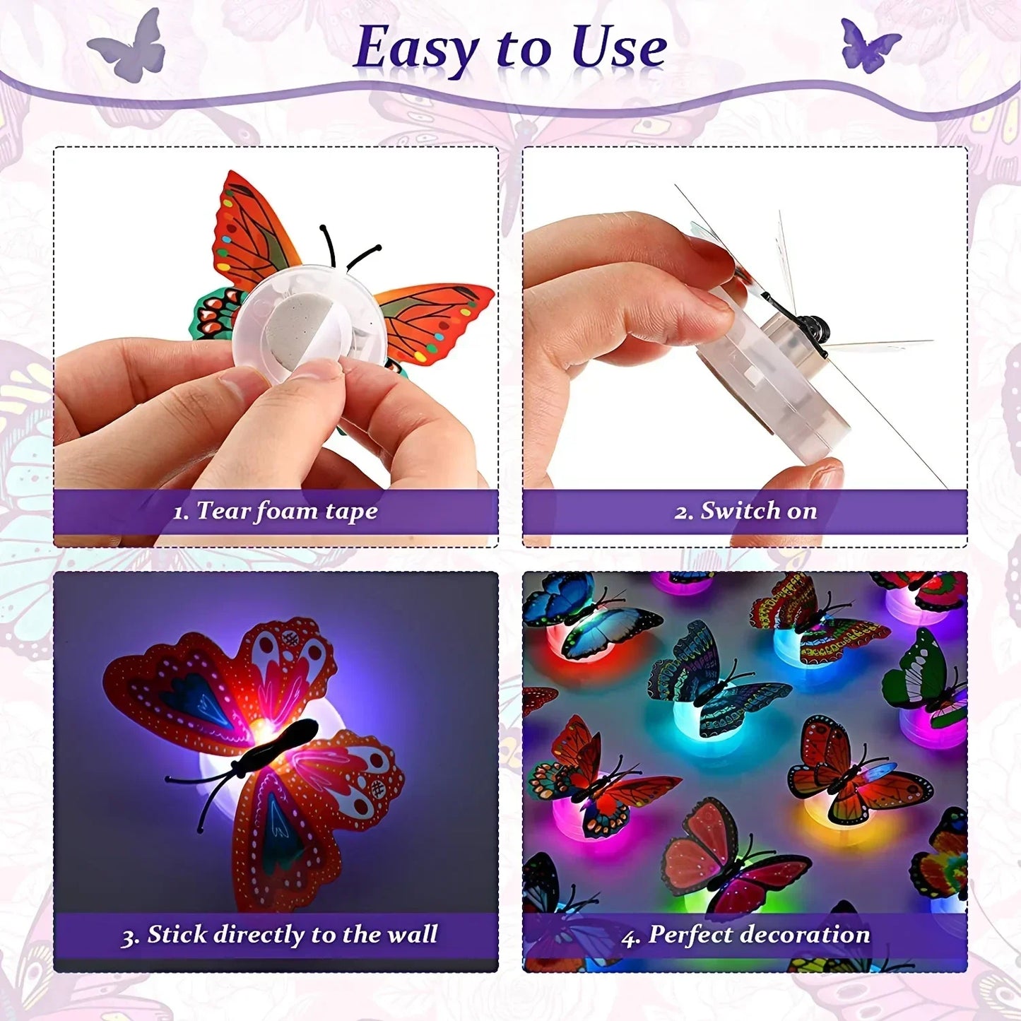 10pcs 3D LED Butterfly Night Light Stickers ,Great for Lawn and Party Decorations