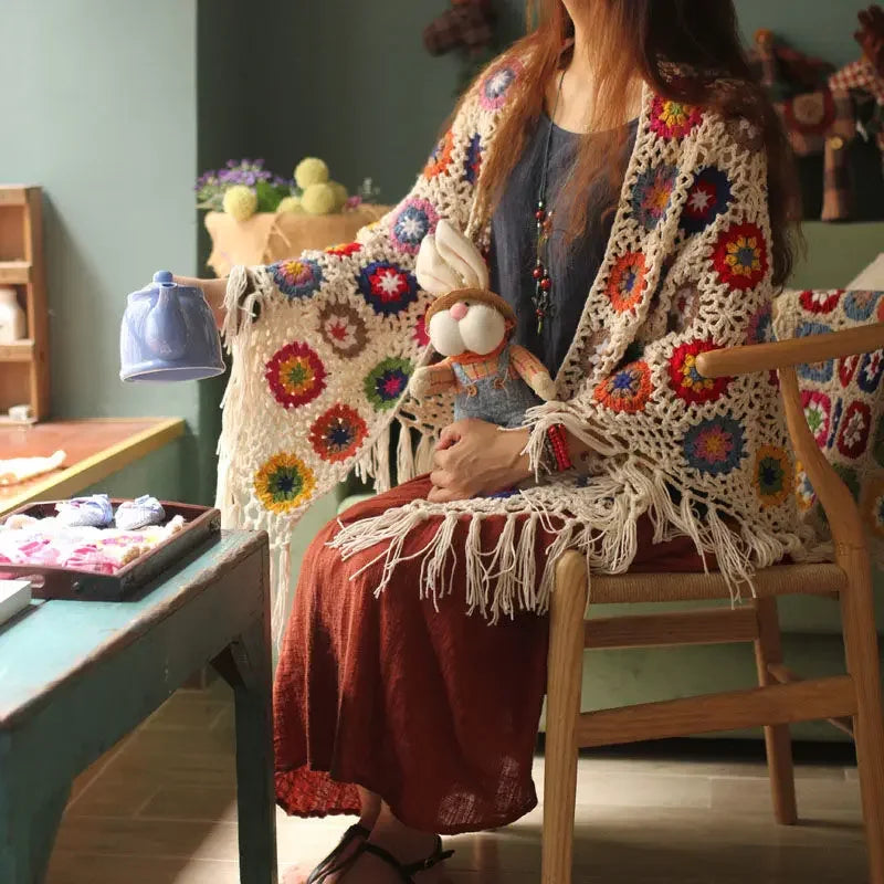 Handmade Retro Mori Girl Knit Tassel Triangle Scarf Shawl