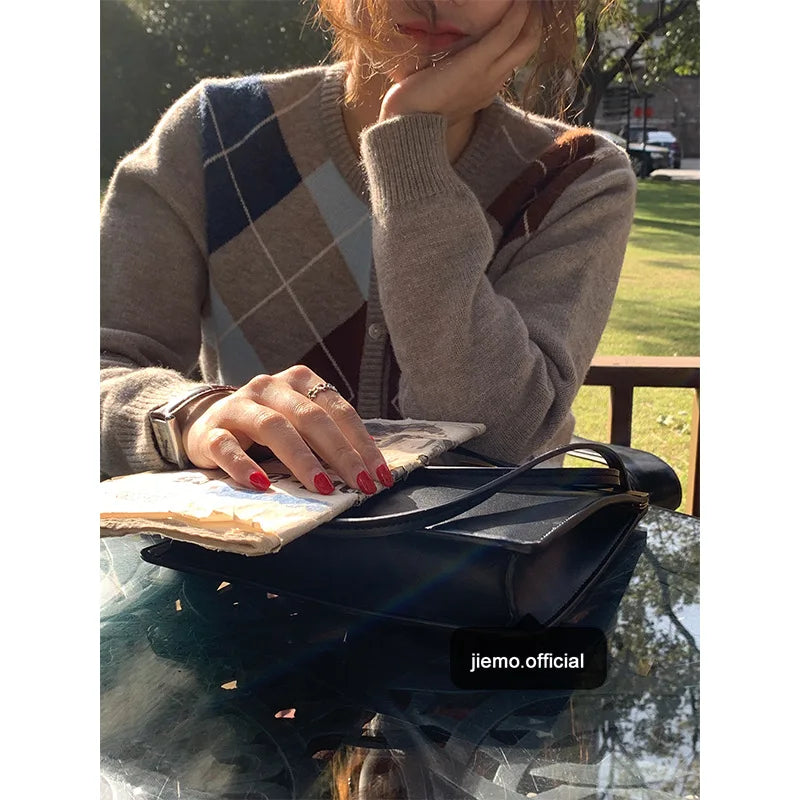 Autumn/Winter Ladies' Knitted Cardigan: Loose Fit, Korean Retro Plaid Sweater"