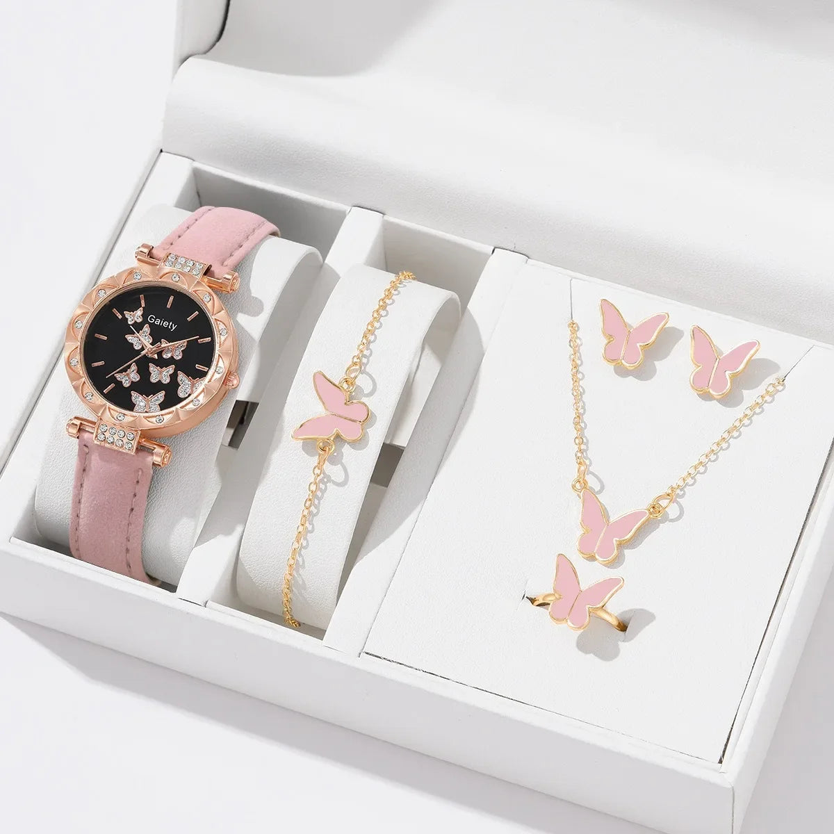 Women Watch Ring Necklace Earrings Bracelet Set Watches Butterfly