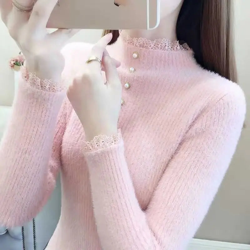 "Autumn/Winter Thick Ribbed Knit Pullover Sweater for Women"