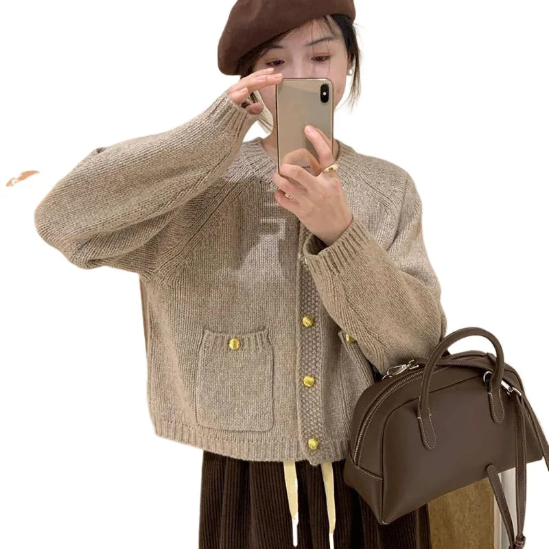 Gold Button Sweater Cardigan - Versatile Winter Top for Women