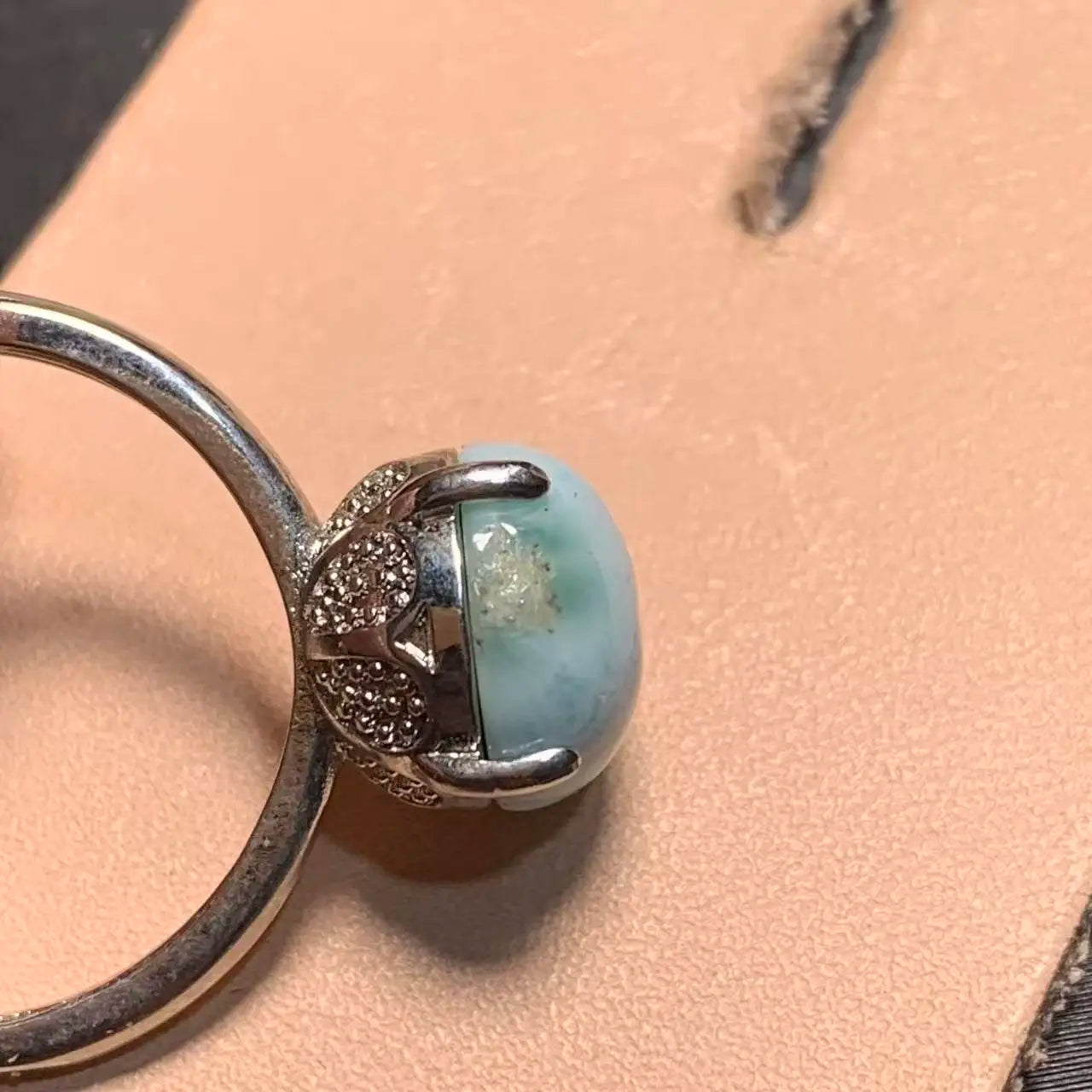 Natural Larimar Heart Ring – Adjustable Vintage Gemstone Ring for Women