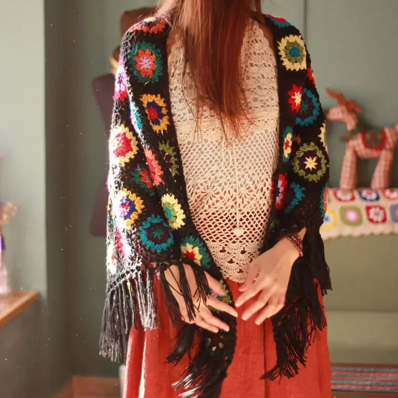 Handmade Retro Mori Girl Knit Tassel Triangle Scarf Shawl