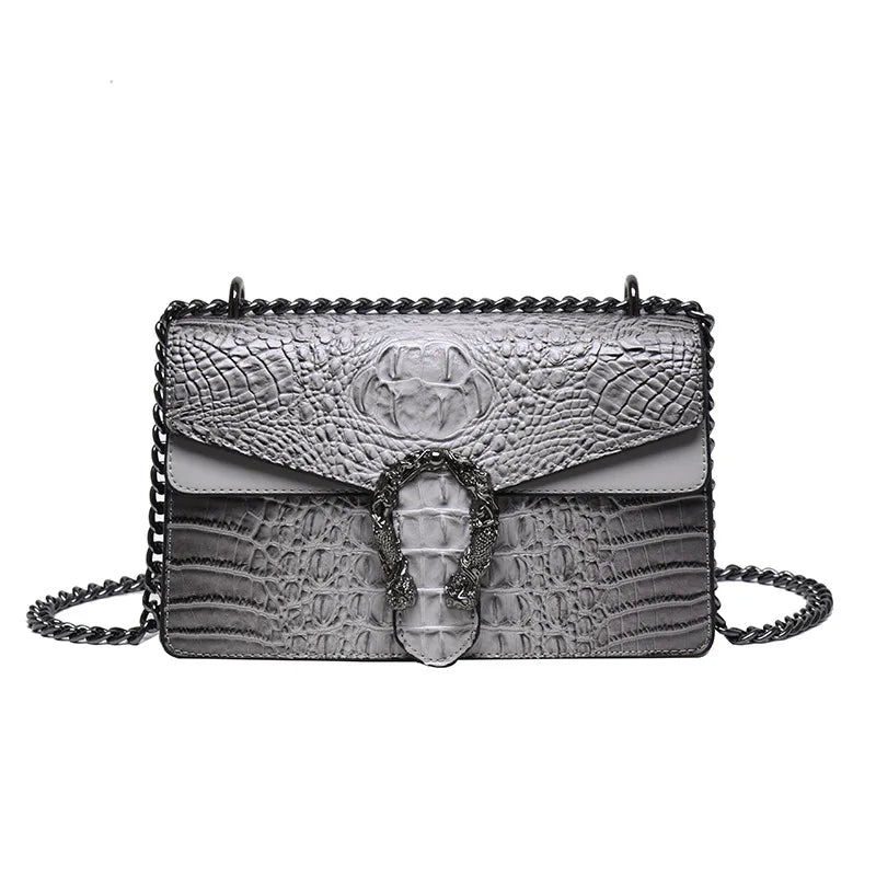 Luxury Snake Print Leather Handbag - Women’s Crossbody Clutch with Chain Strap