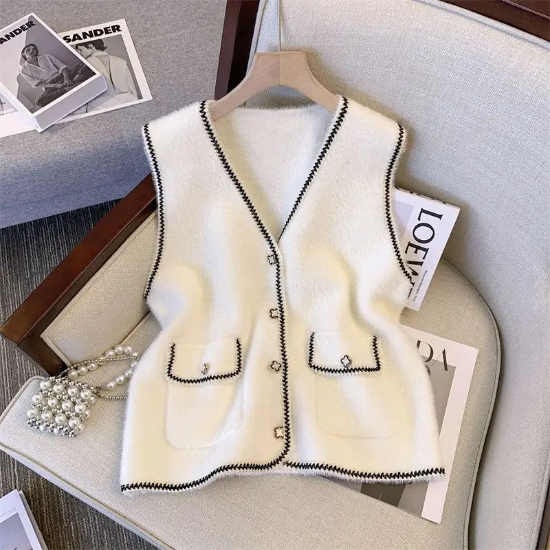 Knitted Vest Women's Spring 2025 New Loose Little Fragrance Mink Top Woolen Sweater Tank Top