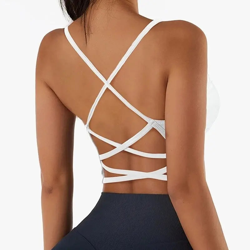Women’s Cross Strap Push-Up Sports Bra, Yoga Gym Crop Top, Breathable Fitness Bra