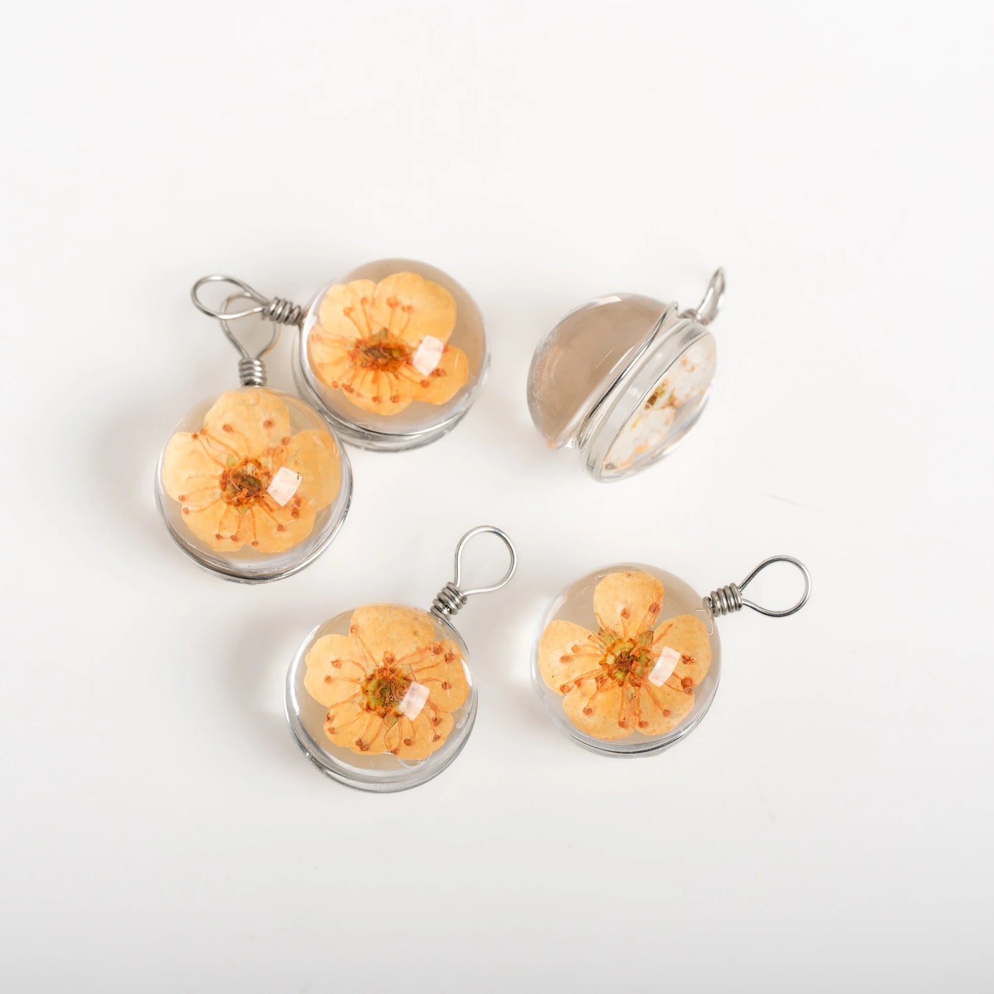 Handmade Pressed Flower Glass Charm Pendant – 12MM Mini Floral Dangle for DIY Jewelry