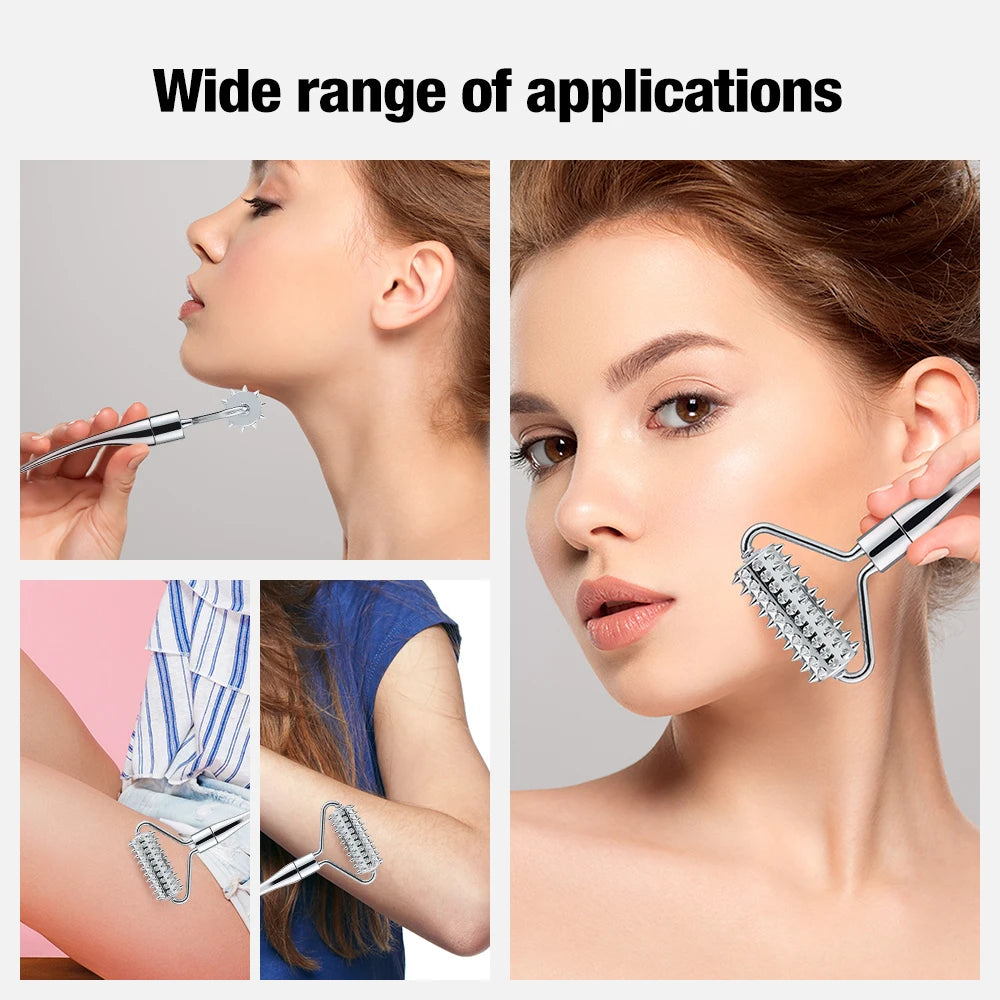 Stainless Steel Pointed Roller Spatula Massager, Face and Neck Beauty Skin Care Tool