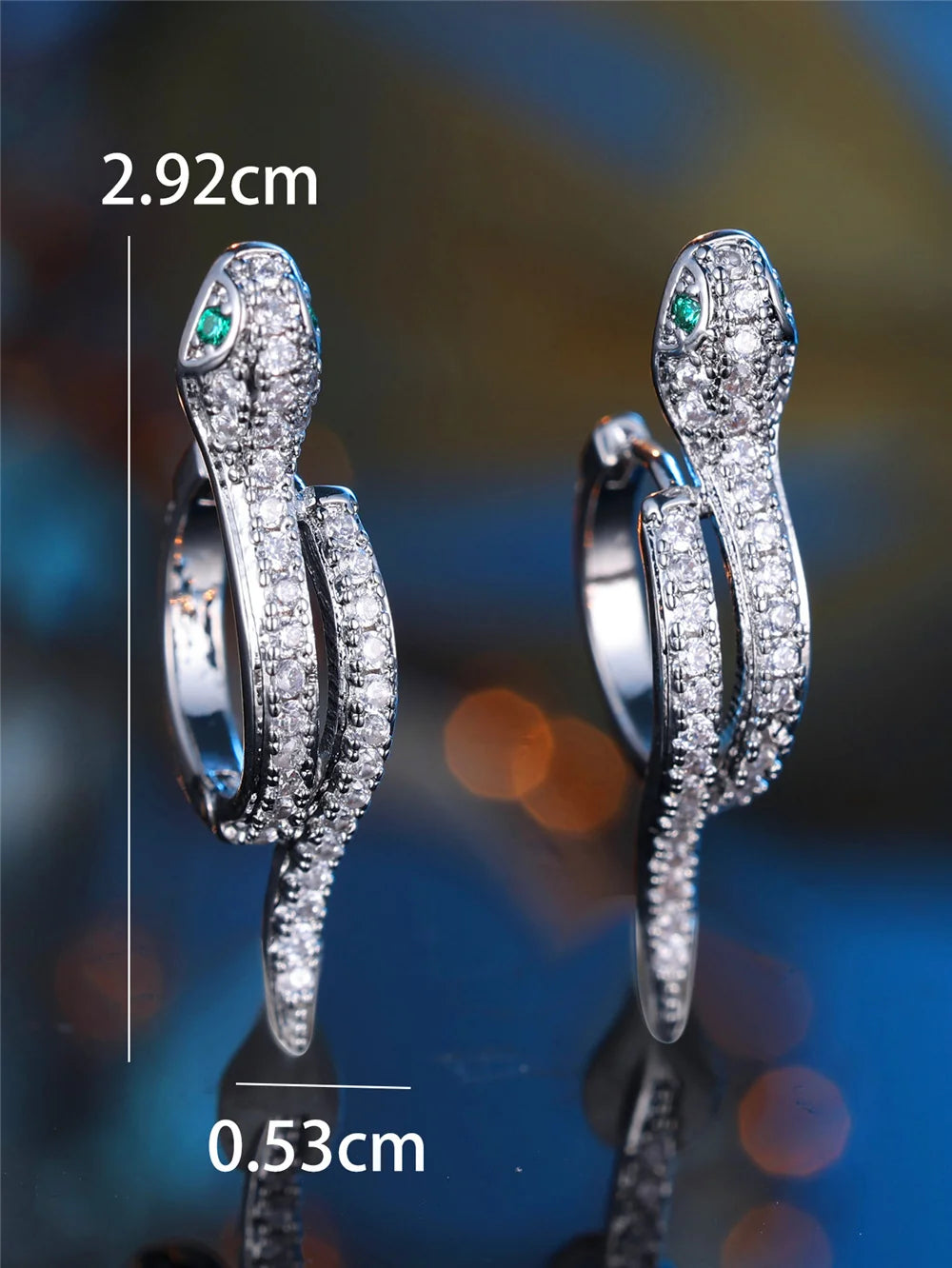Cute Small White Green Zircon Snake Hoop Earrings for Women,