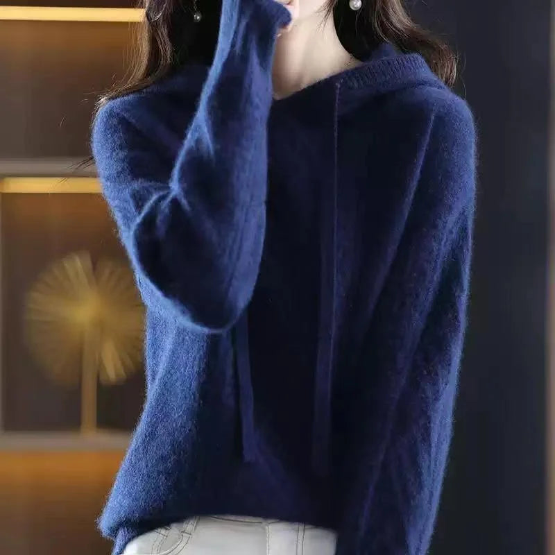 Pullover autumn and winter 2025 hooded knitwear fried dough twist sweater long sleeve women loose pullover knitting sweater