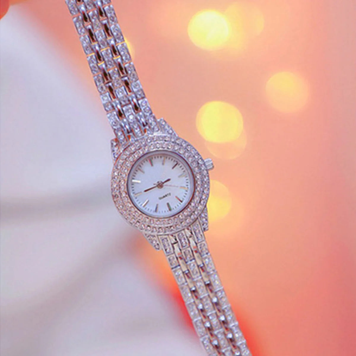 2pcs Diamond-Studded Quartz Bracelet Watch Set for Women