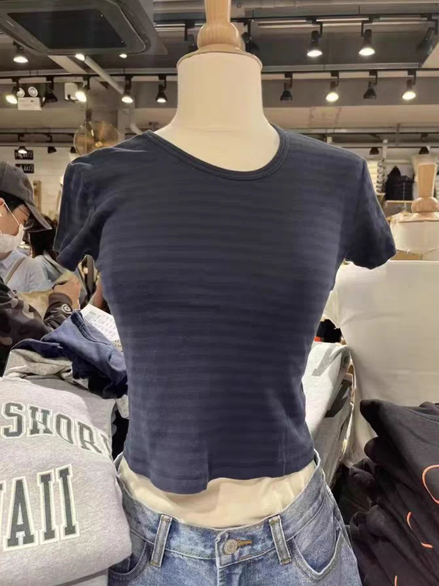 Classic New Striped Slim T-Shirt Summer O-Neck