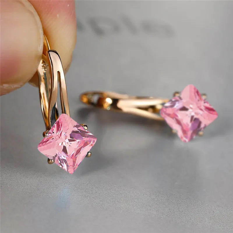 Cute Champagne Square Crystal Zircon Hoop Earrings for Women