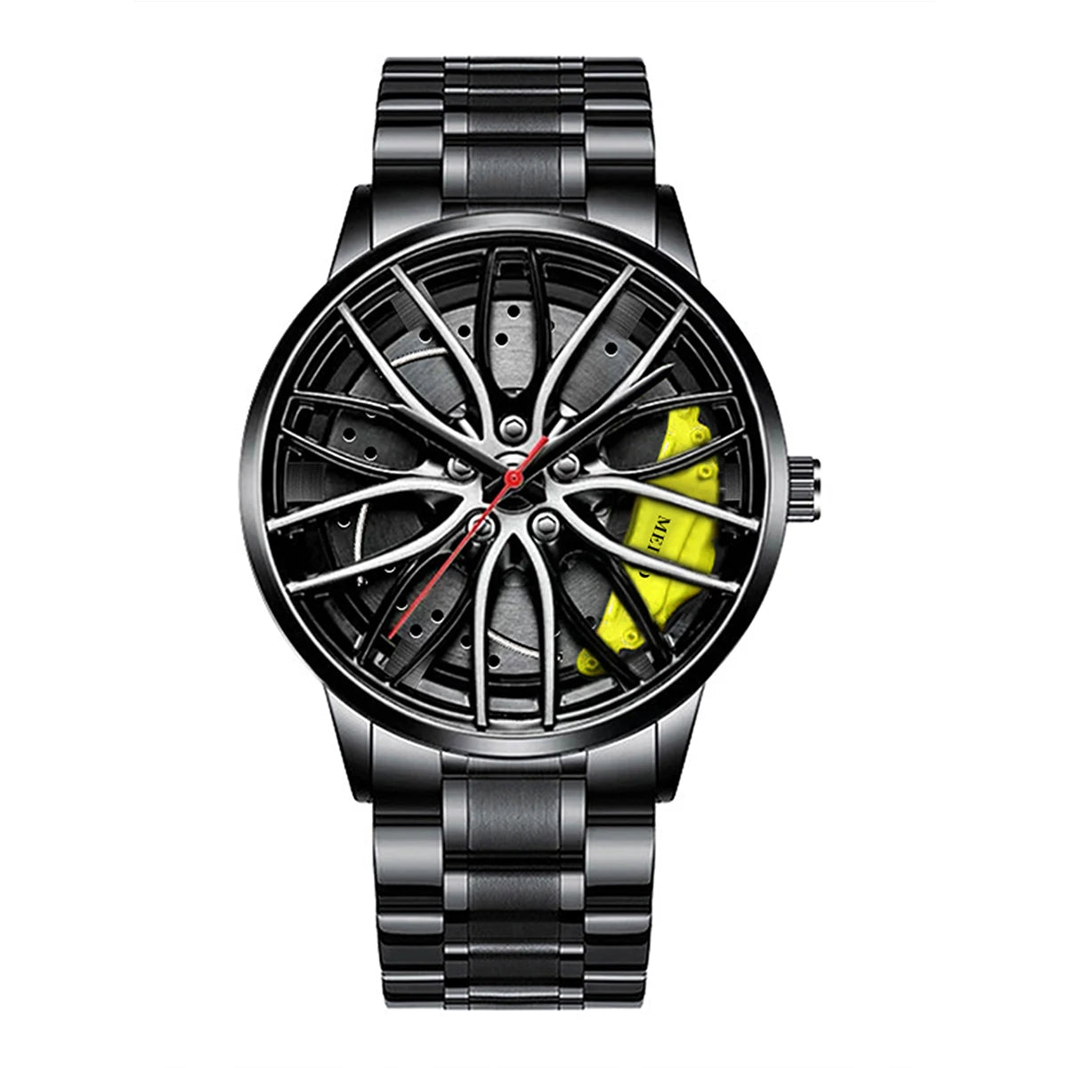 Men's Sports 3D Car Wheel Quartz Watch – Stainless Steel Band Wristwatch